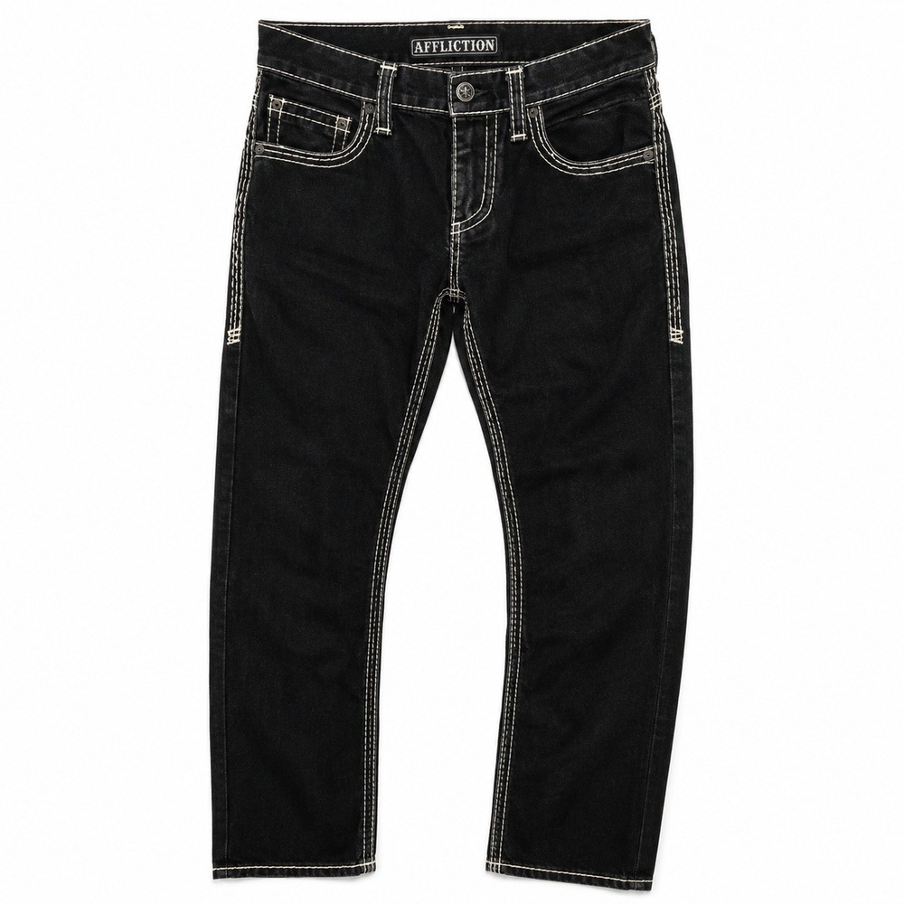 Affliction Jeans Womens Size 29 Cooper Straight Leg Thick Stitch Embroidered Y2K - Picture 2 of 9